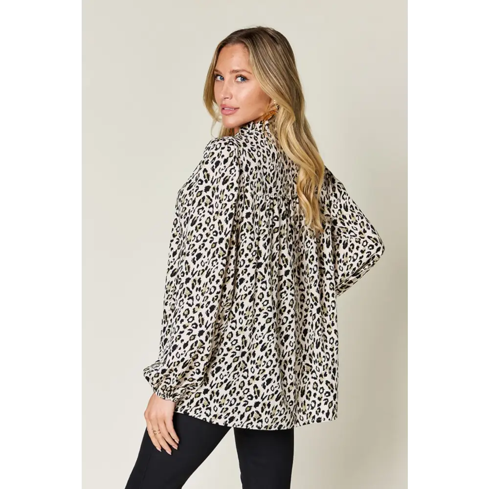 Elevate your wardrobe with the double take leopard long sleeve blouse $25.99 frill opaque no stretch material 100%