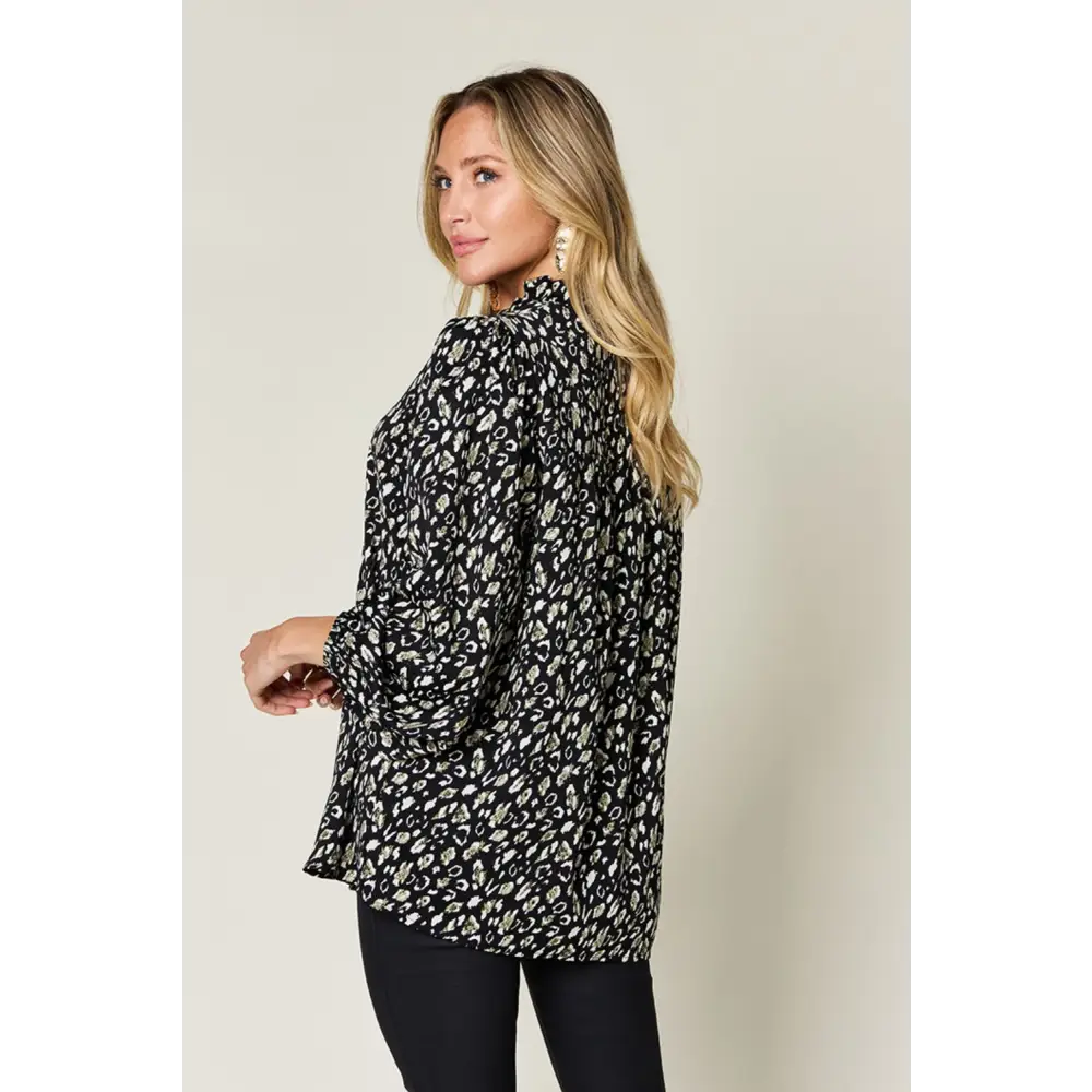 Elevate your wardrobe with the double take leopard long sleeve blouse $25.99 frill opaque no stretch material 100%