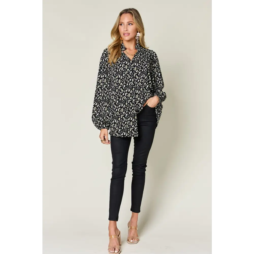 Elevate your wardrobe with the double take leopard long sleeve blouse $25.99 frill opaque no stretch material 100%