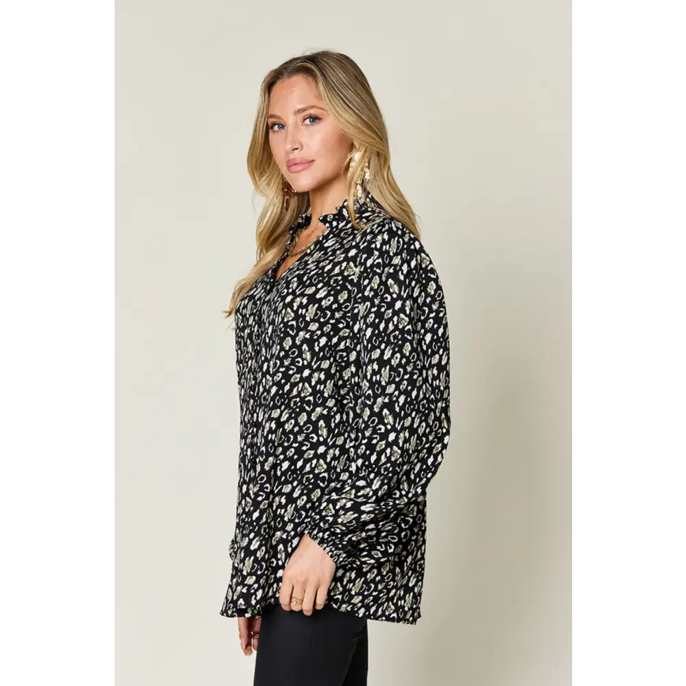 Elevate your wardrobe with the double take leopard long sleeve blouse $25.99 frill opaque no stretch material 100%