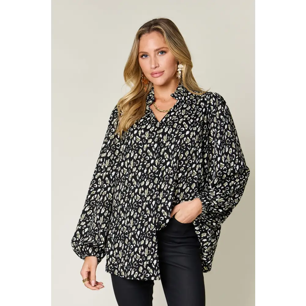 Elevate your wardrobe with the double take leopard long sleeve blouse $25.99 frill opaque no stretch material 100%