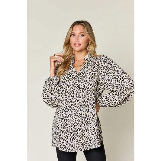 Elevate your wardrobe with the double take leopard long sleeve blouse $25.99 frill opaque no stretch material 100%