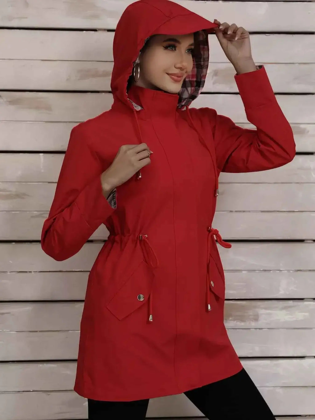 Drawstring Snap-Down Trench Coat