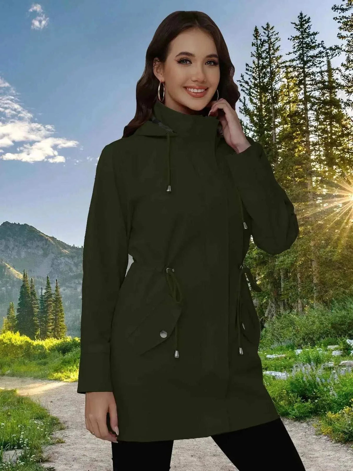 Drawstring Snap-Down Trench Coat