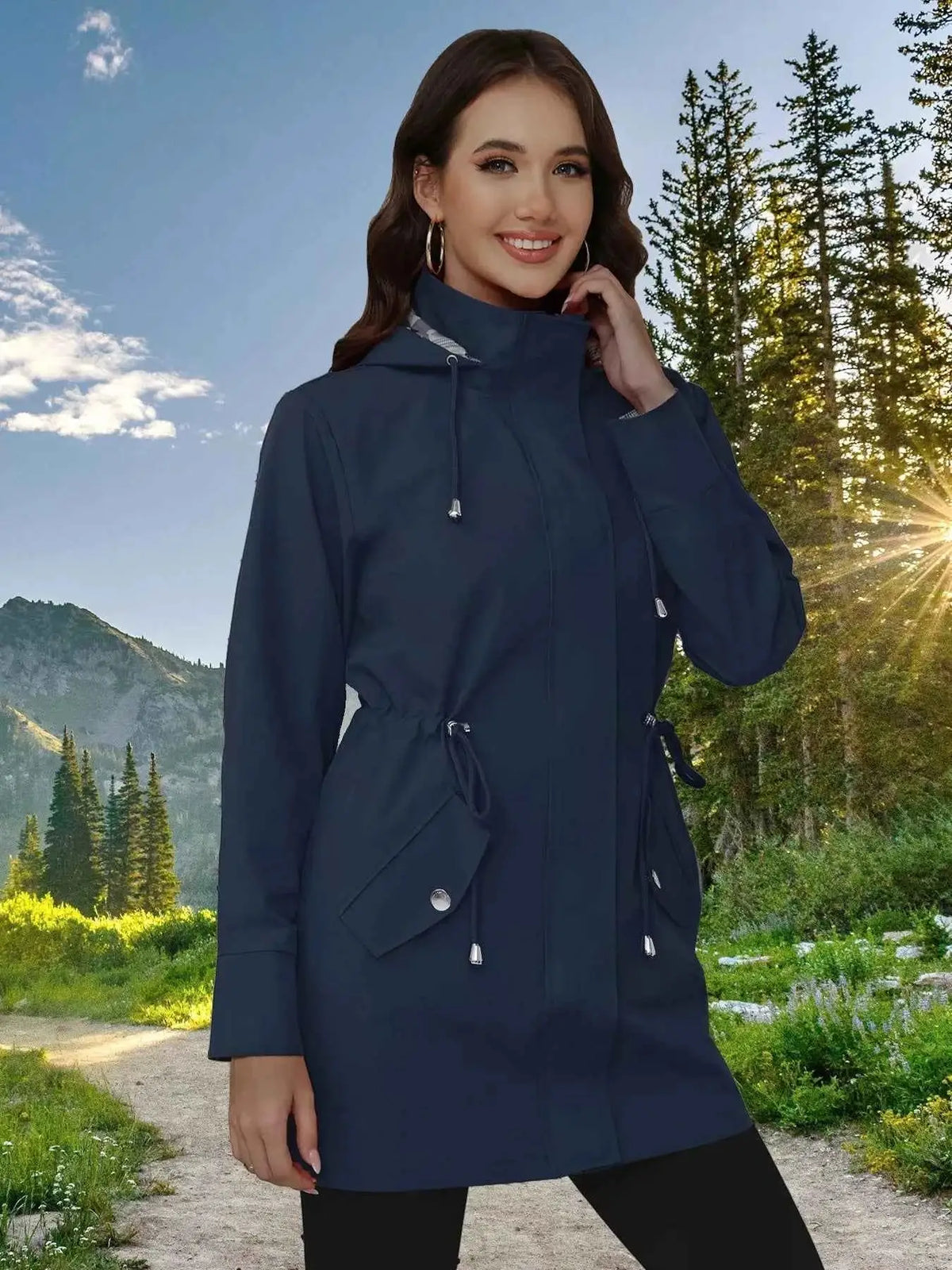 Drawstring Snap-Down Trench Coat