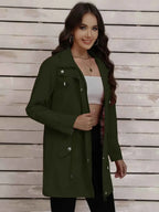 Drawstring Snap-Down Trench Coat