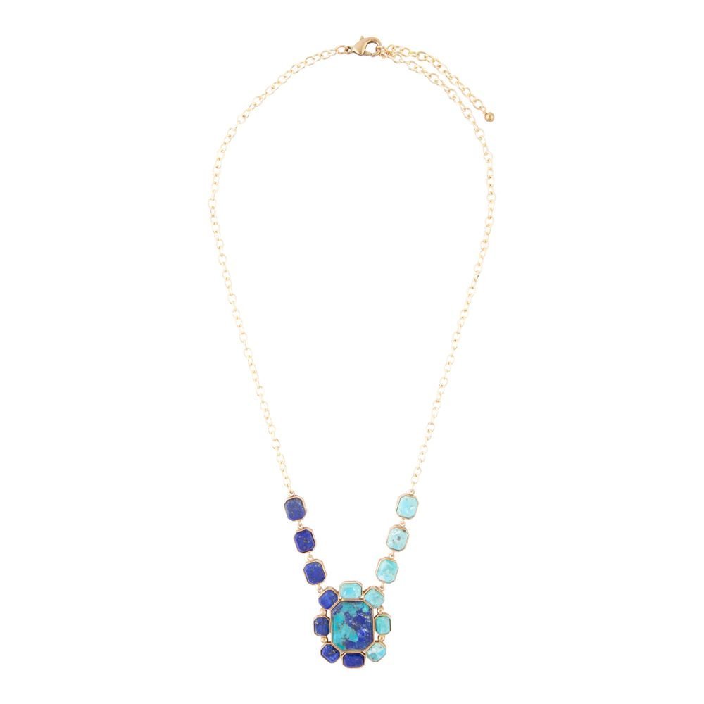 Duality Blue Lapis and Turquoise Golden Pendant Necklace - Maven Couture IncNecklaces