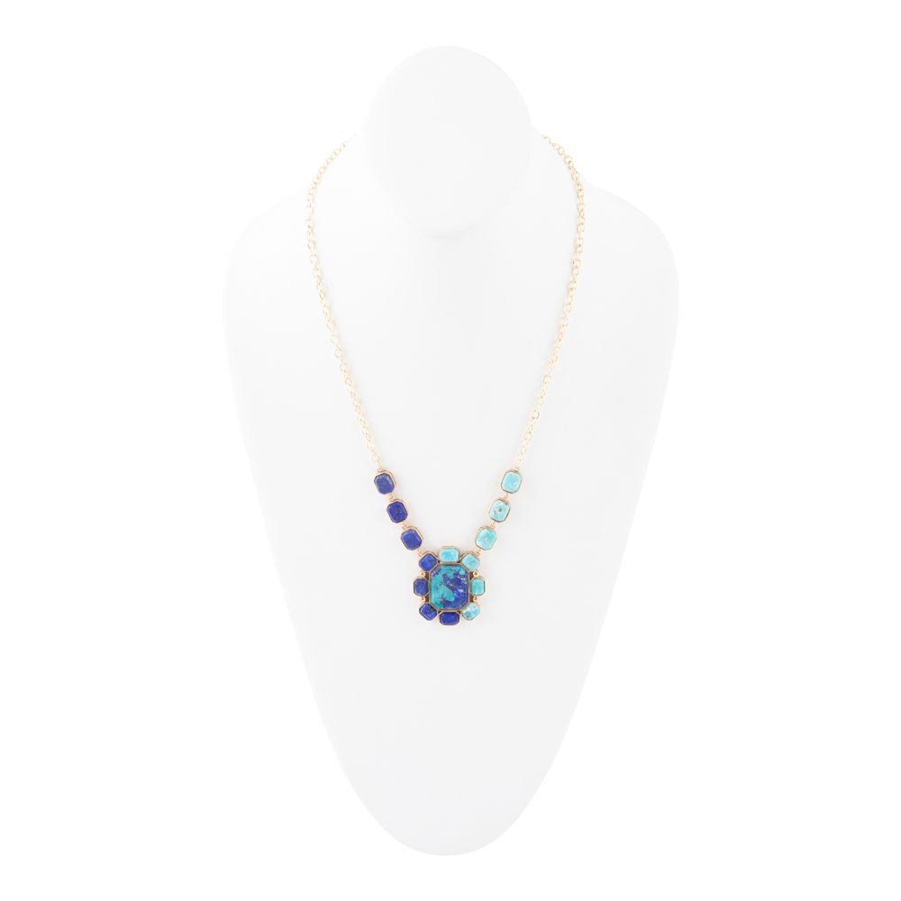 Duality Blue Lapis and Turquoise Golden Pendant Necklace - Maven Couture IncNecklaces