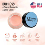 Peachy rose blush waterproof multi-tasking creme-to-powder product in a clear glass jar by mommy makeup duchess
