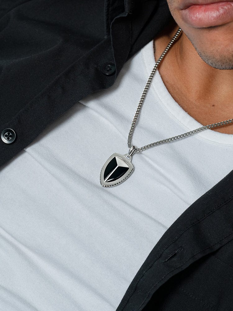 Black Onyx Shield Pendant Necklace - Maven Couture IncShield Pendant
