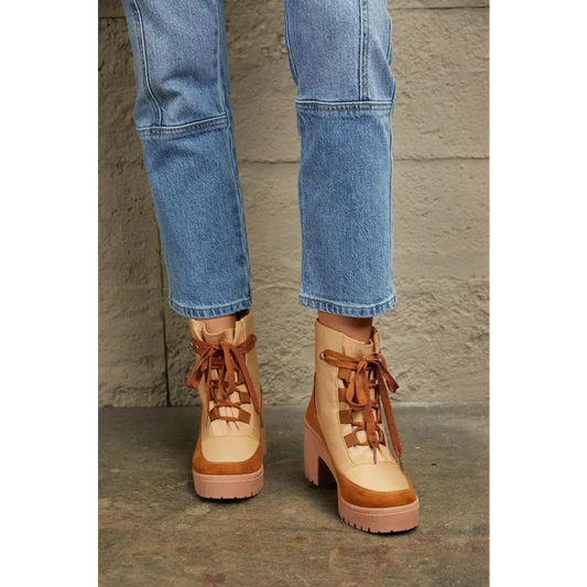 Chic lace up lug booties for timeless luxury fashion for women $55 the luxurious faux leather envelops your feet