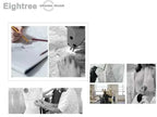 Eightree Fashion Short Wedding Dresses showing hands sketching design and sewing lace delicate fabric for customization