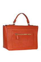 Elegant Handbag in orange vegetable tanned leather with a short handle and external zippered pocket