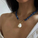 Elegant imitate Barlot Pearl Pendant Choker Necklace Natural Stone Chain For Girls Jewelry Trend Vacation Wedding Gifts X0294