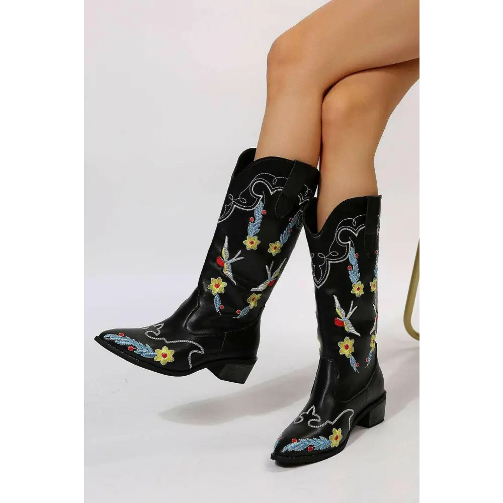 Elevate your style with luxurious embroidered block heel boots $78.12 box not included—perfect for those who cherish