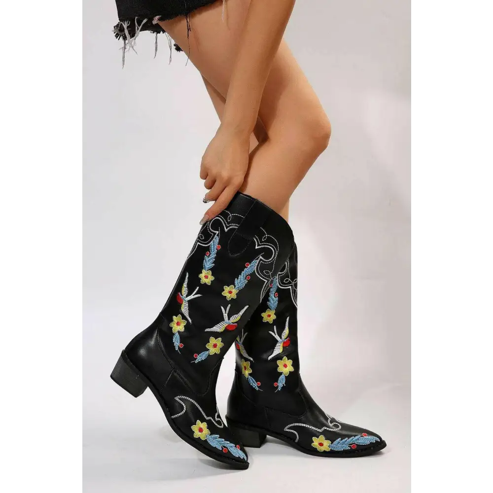 Elevate your style with luxurious embroidered block heel boots $78.12 box not included—perfect for those who cherish