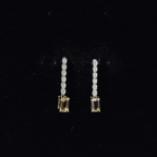 Emerald Cut Citrine and Diamond Bar Drop Earrings in Silver