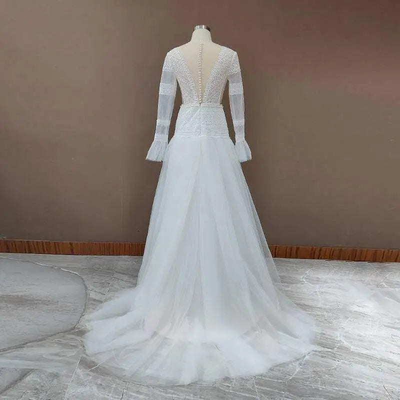 Ethereal long-sleeve wedding gown in timeless luxury fashion for women $89.99 “ethereal long-sleeve wedding gown