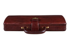 Executive Men's Leather Attache Briefcase Brown/Cherry Red