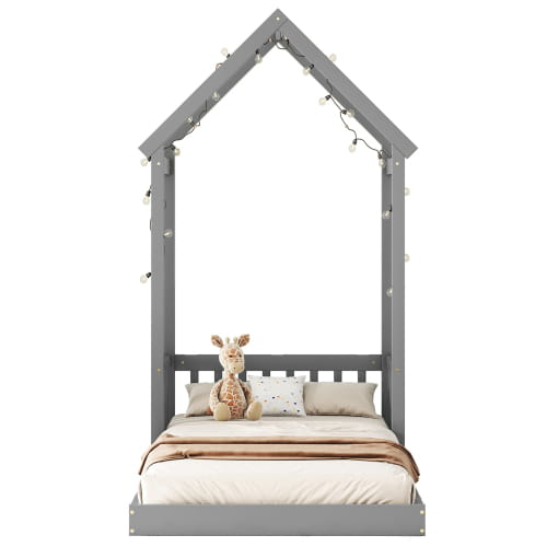 Elevate your chic bedroom with the twin house roof headboard in grey