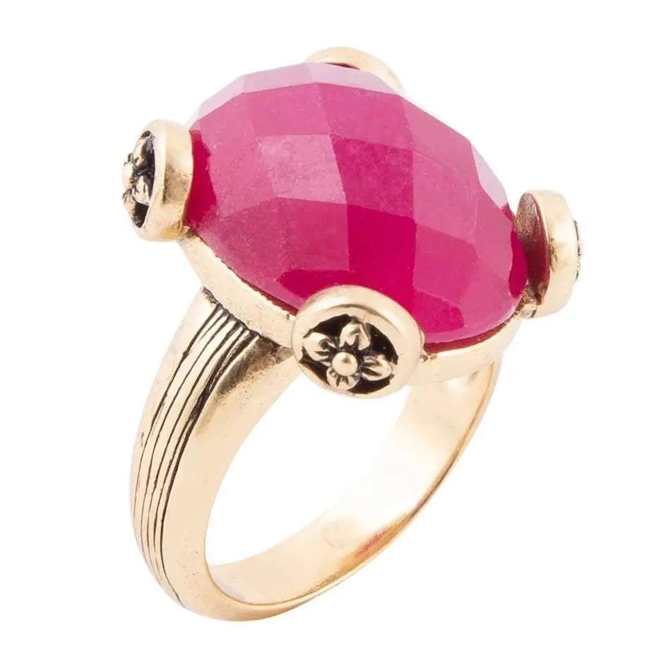 Faceted Red Raspberry Quartz Golden Statement Ring - Maven Couture IncRings