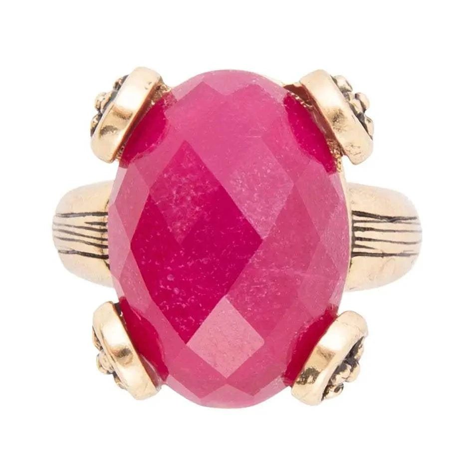 Faceted Red Raspberry Quartz Golden Statement Ring - Maven Couture IncRings