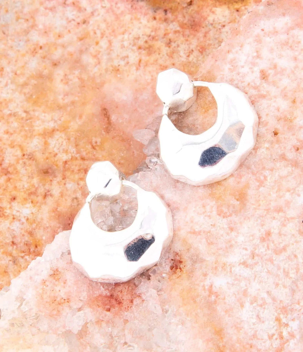 Faceted Sterling Silver Doorknocker Post Earrings - Maven Couture IncEarrings