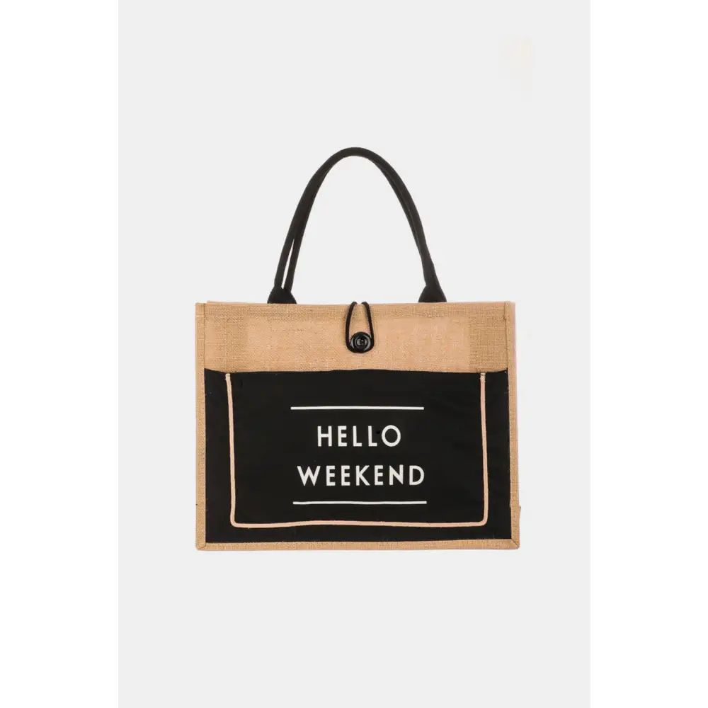 Discover the fame hello weekend burlap tote for luxury fashion for women $24.99 introducing a stunning must-have tote