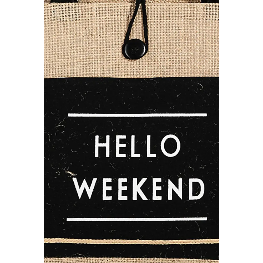 Discover the fame hello weekend burlap tote for luxury fashion for women $24.99 introducing a stunning must-have tote