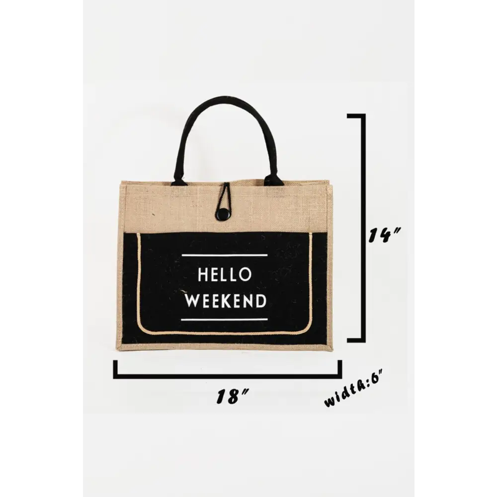 Discover the fame hello weekend burlap tote for luxury fashion for women $24.99 introducing a stunning must-have tote