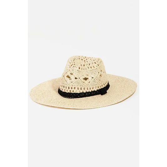 Fame openwork lace detail wide brim hat for luxury fashion enthusiasts $24.28 the openwork lace detail wide brim hat