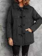 Faux Suede Sherpa Lined Toggle Coat