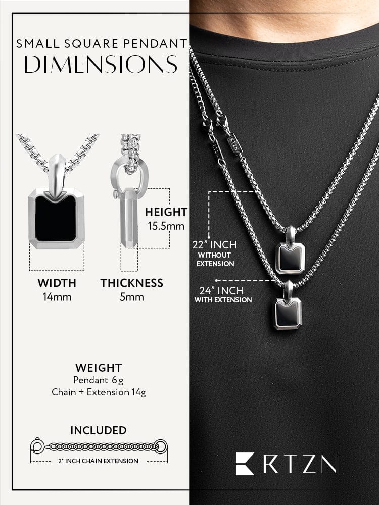 Black Onyx Square Pendant Necklace - Maven Couture Inc