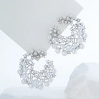 Silver Firework Stud Earrings with vintage rhinestone and double row imitation pearls in an elegant circular design