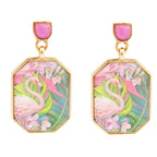 Flamingo Pink Agate Golden Post Drop Earrings - Maven Couture IncEarrings
