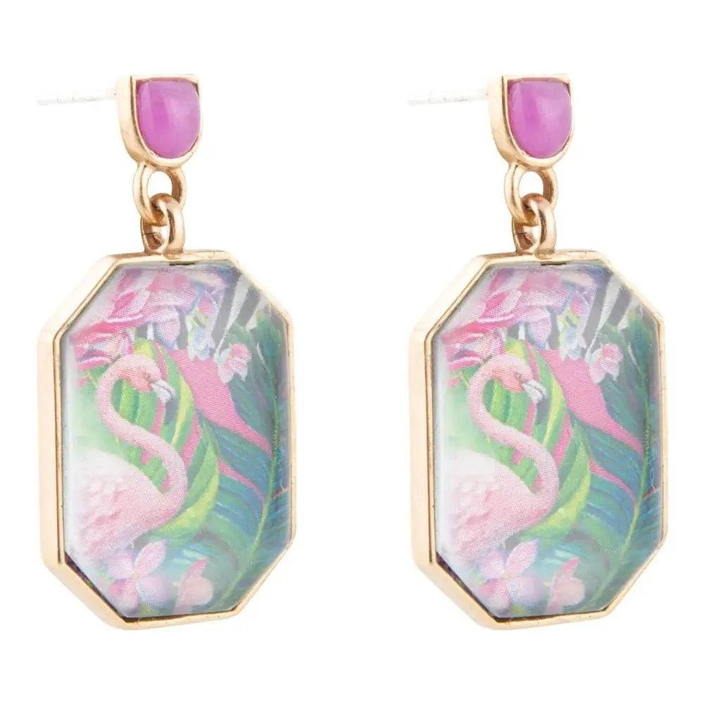 Flamingo Pink Agate Golden Post Drop Earrings - Maven Couture IncEarrings