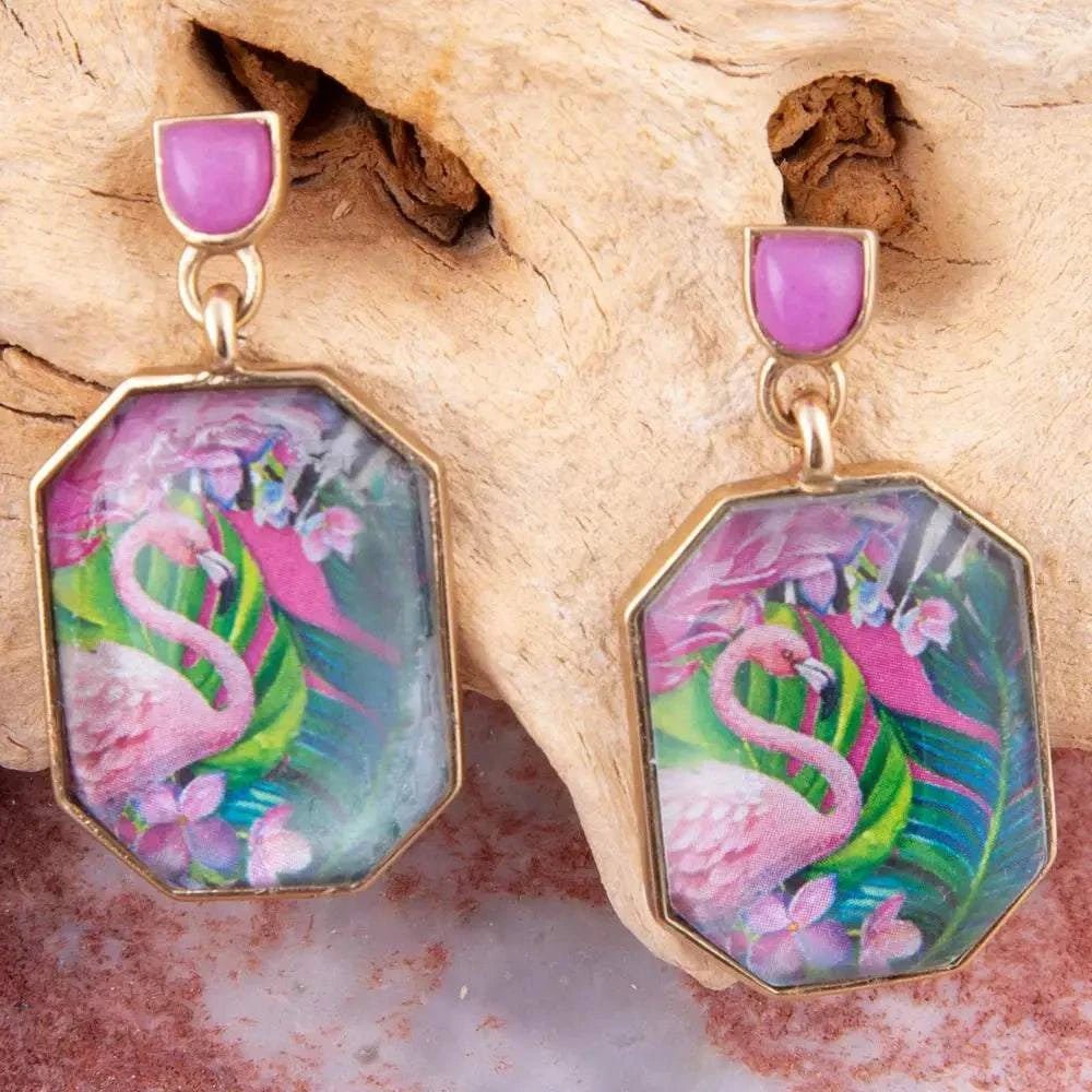 Flamingo Pink Agate Golden Post Drop Earrings - Maven Couture IncEarrings