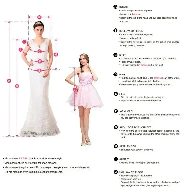 Two bridal mannequins with detailed body measurement guides for height, bust, waist, hips, armhole, shoulder, and arm length suitable for Flavinke Wedding Dresses.
