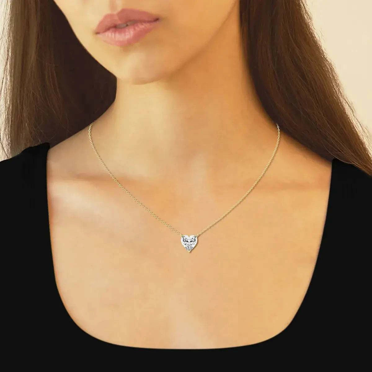 3.00 CTW Floating Heart Shape Lab Grown Diamond Solitaire Pendant Necklace F/G VS1 AGI Certified in 14K White or Yellow Gold