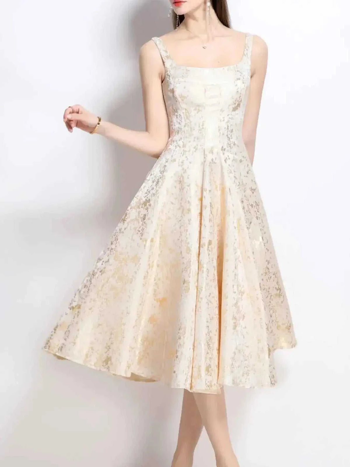 Floral A-Line Sleeveless Midi Dress