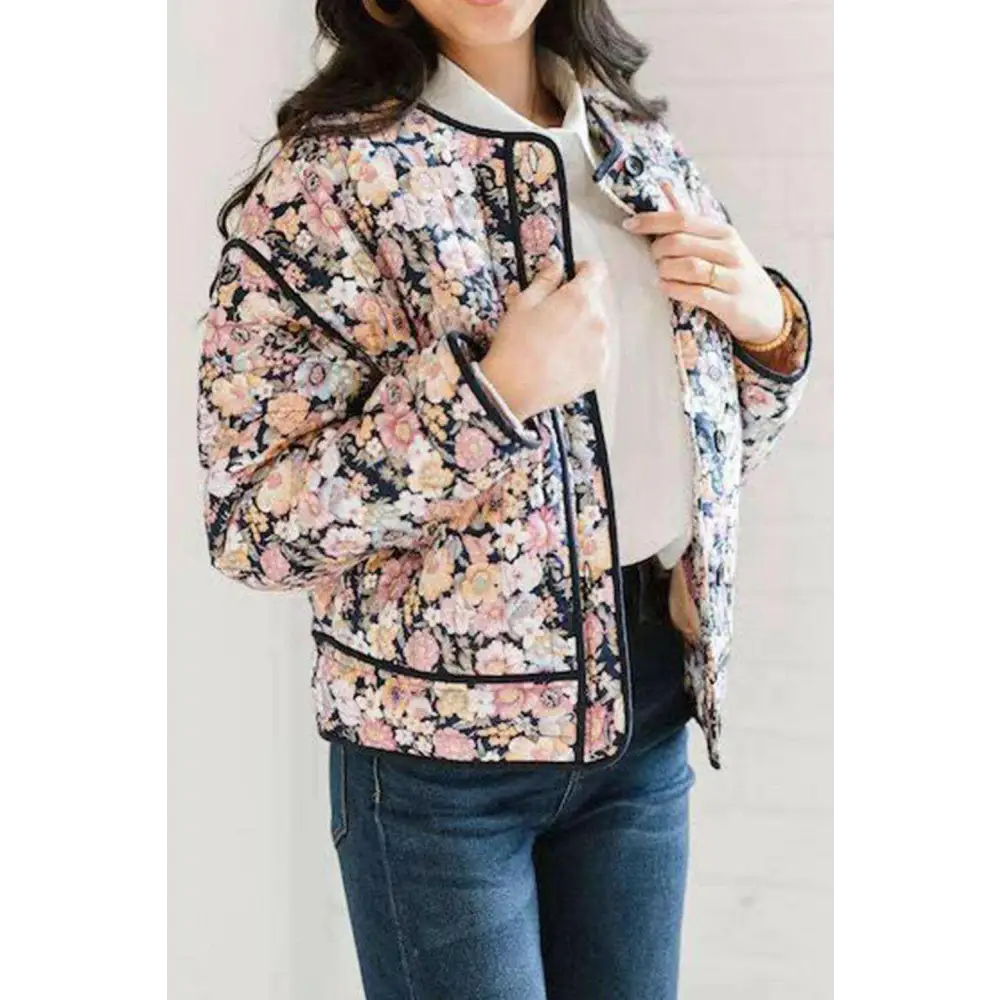 Chic floral long sleeve coat elevates luxury fashion for women $46.74 basic style, perfect for layering