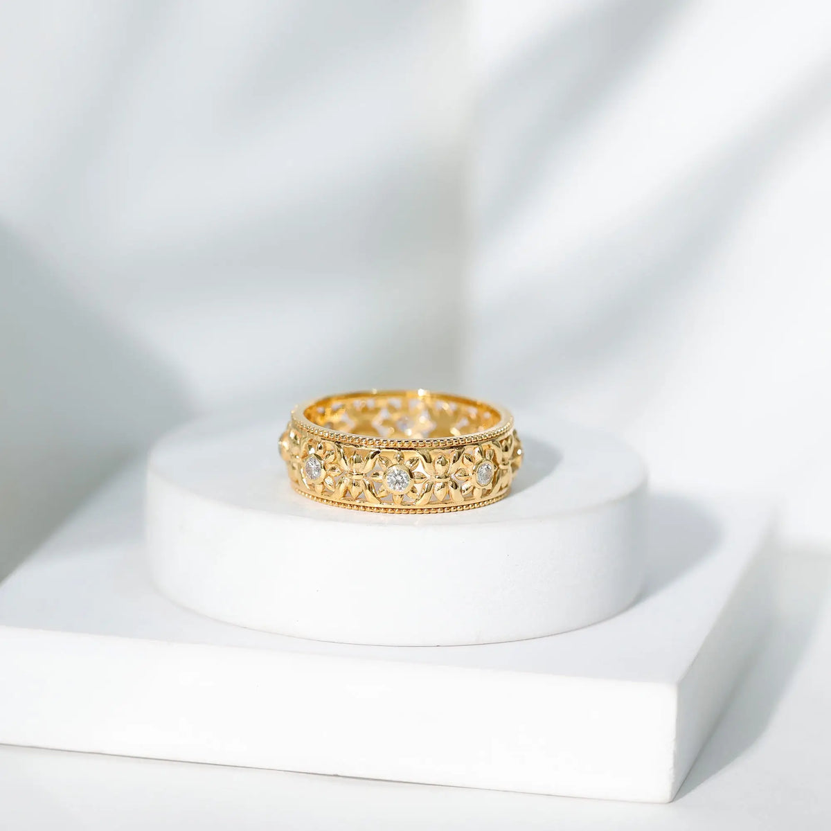 Floral Inspired Lab Grown Diamond Filigree Wedding Band