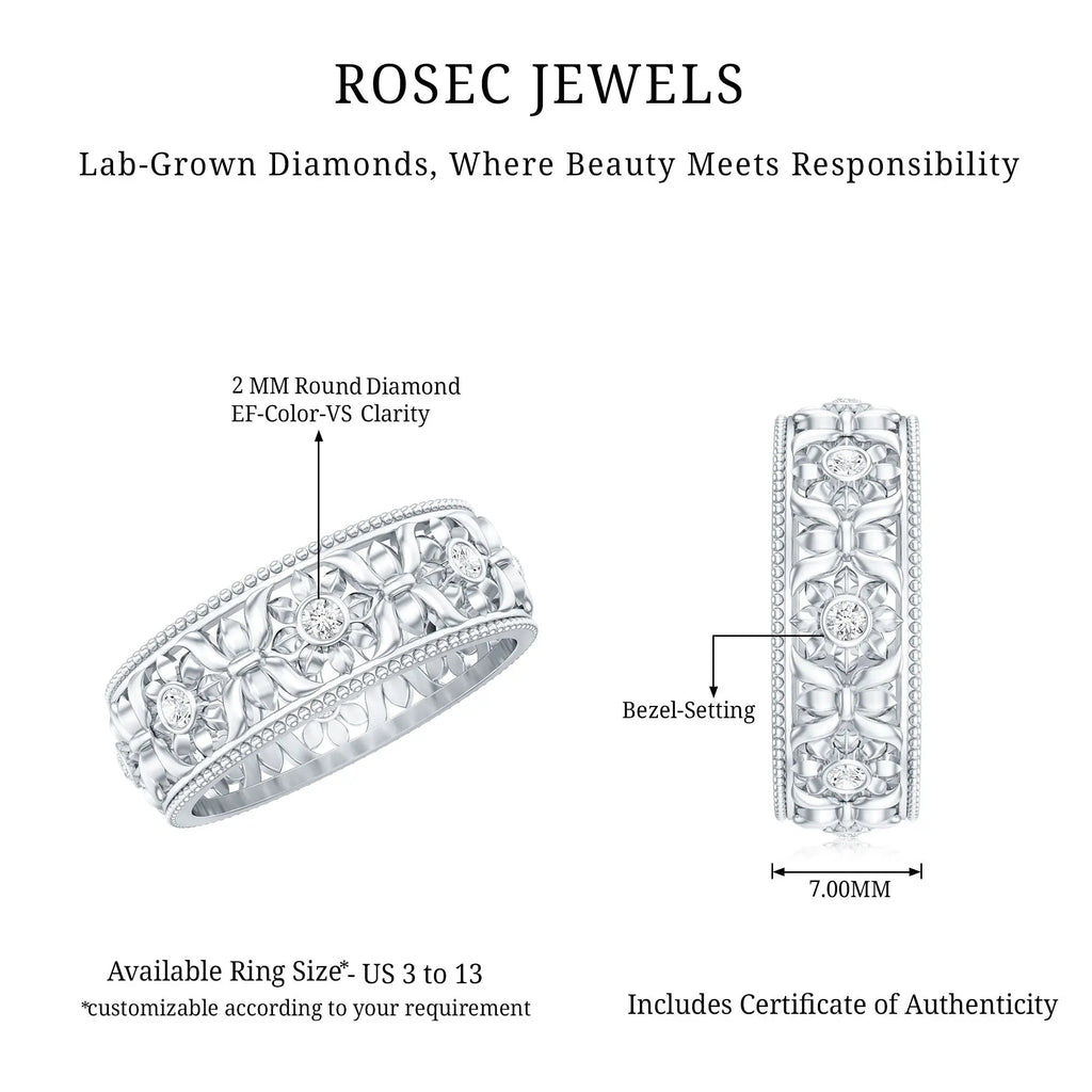 Floral Inspired Lab Grown Diamond Filigree Wedding Band