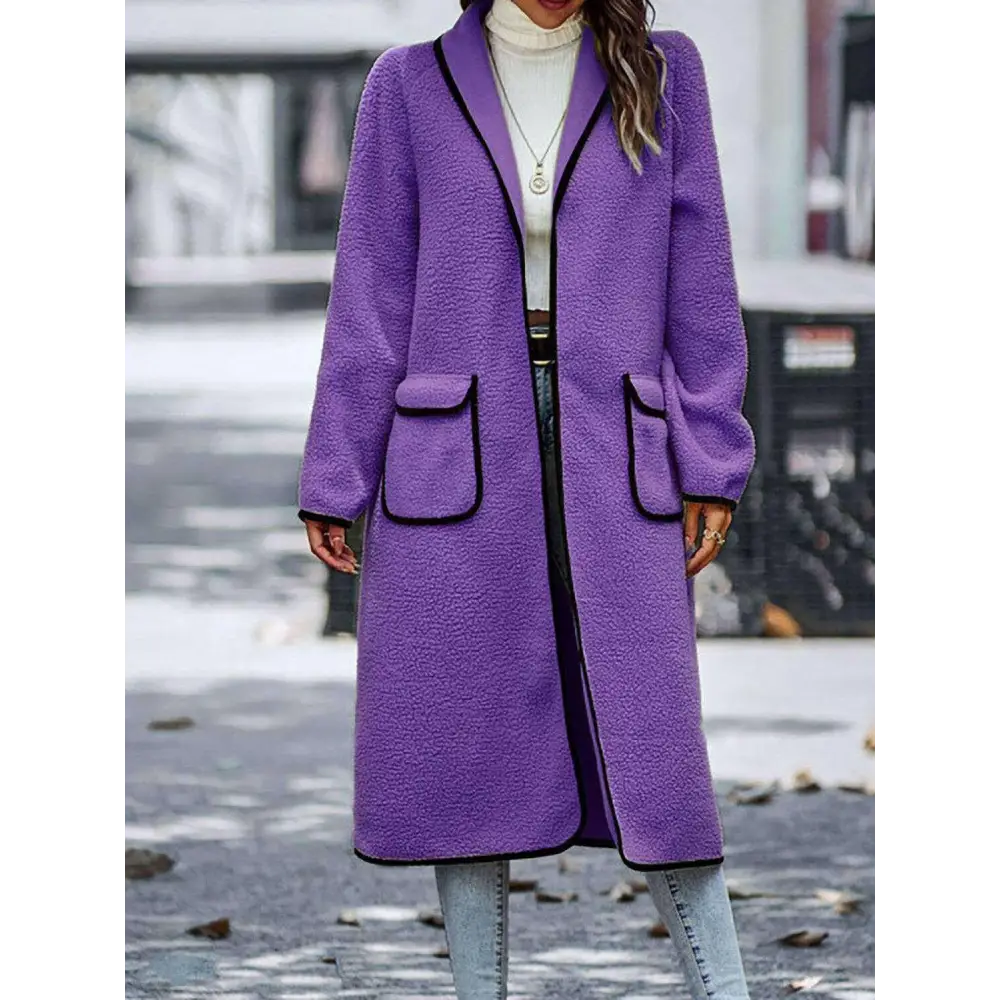 Luxurious contrast trim long sleeve coat for timeless designer clothing $38.22 pocketed for practical luxury normal –