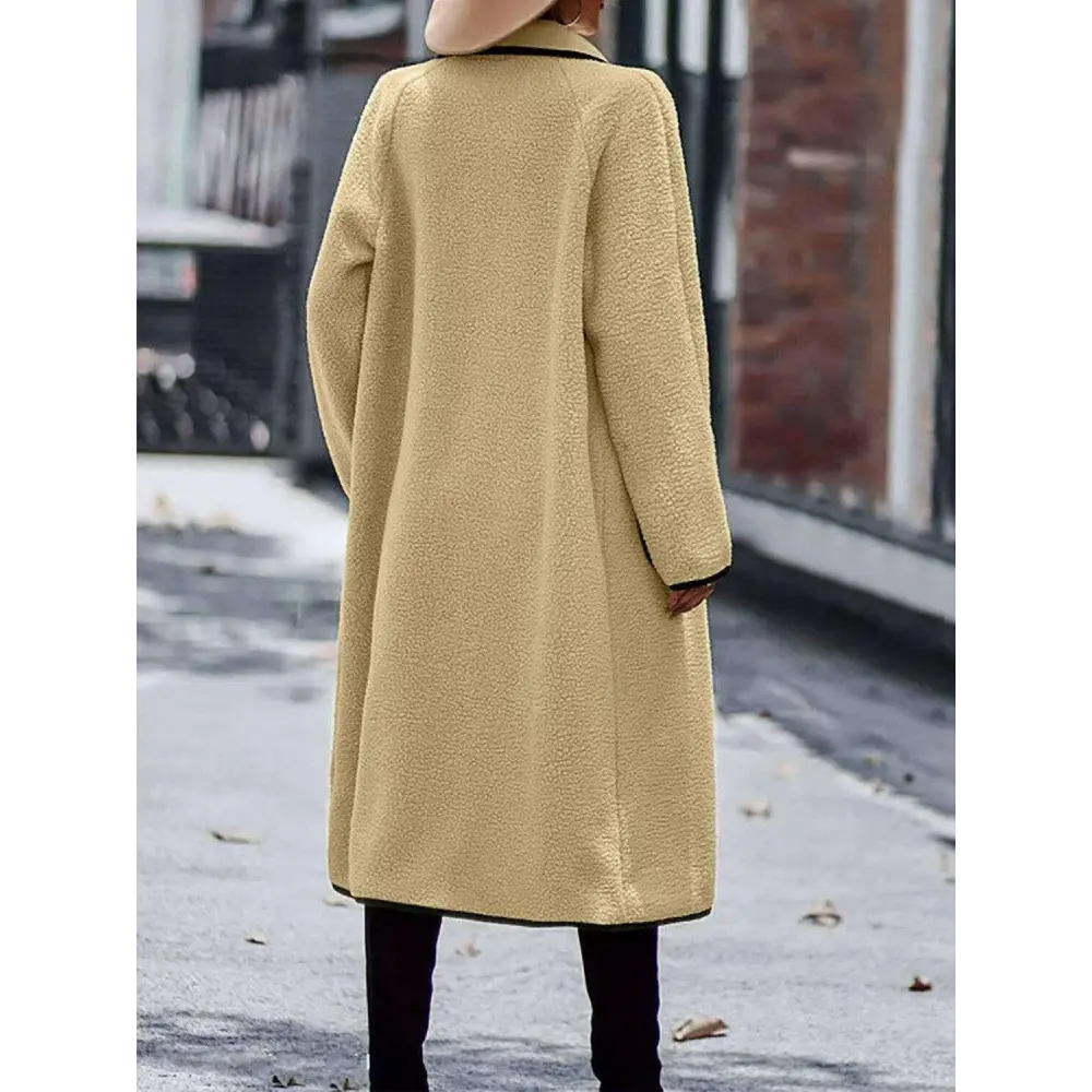 Luxurious contrast trim long sleeve coat for timeless designer clothing $38.22 pocketed for practical luxury normal –