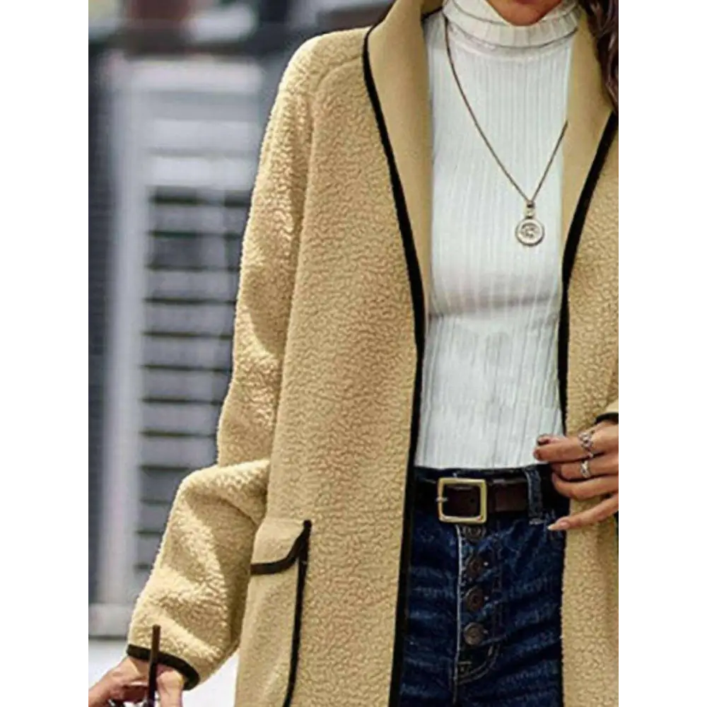 Luxurious contrast trim long sleeve coat for timeless designer clothing $38.22 pocketed for practical luxury normal –