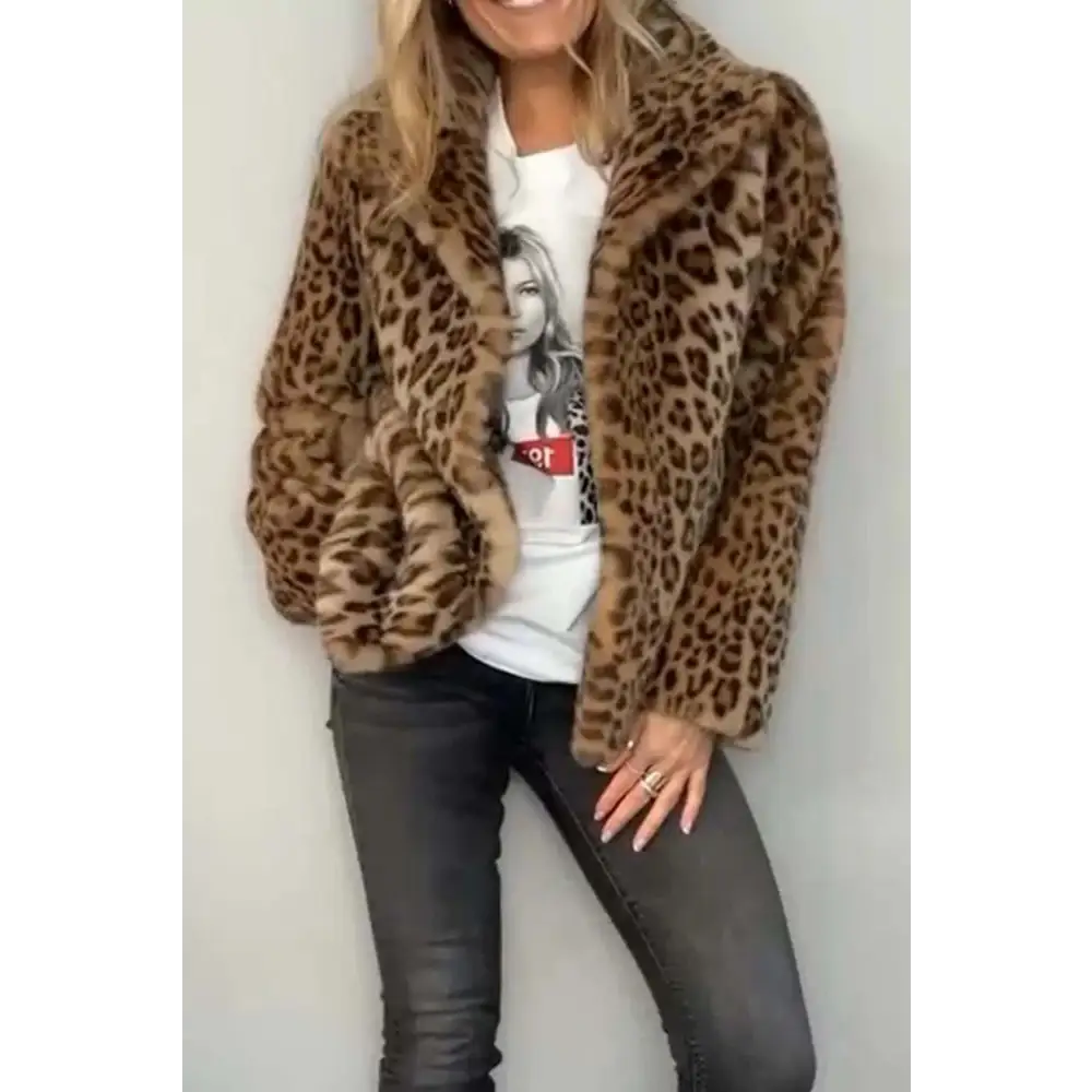 Elevate your wardrobe with the luxe leopard collared coat from maven couture $31.99 basic yet elegant style, perfect