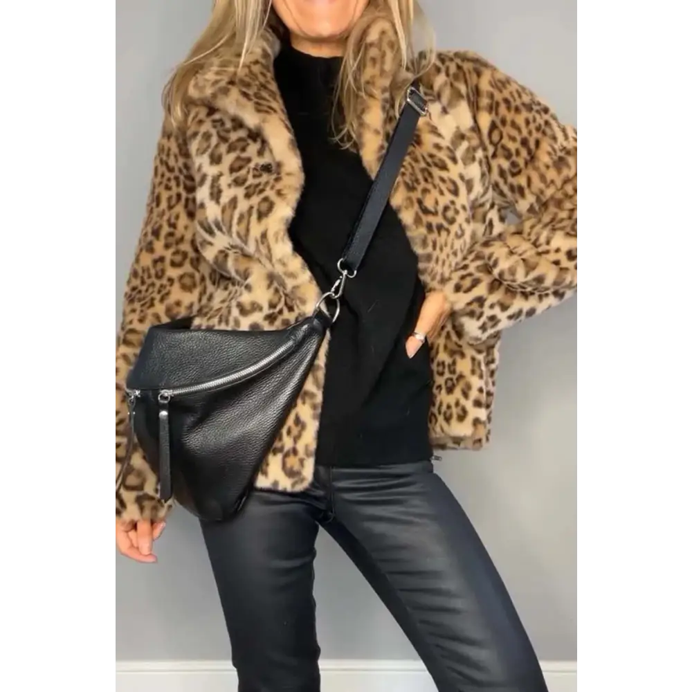 Elevate your wardrobe with the luxe leopard collared coat from maven couture $31.99 basic yet elegant style, perfect