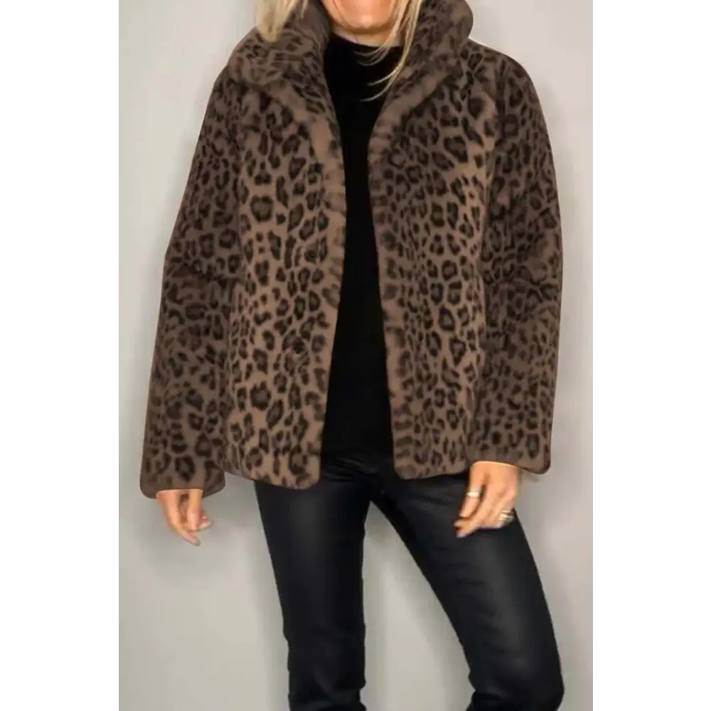 Elevate your wardrobe with the luxe leopard collared coat from maven couture $31.99 basic yet elegant style, perfect