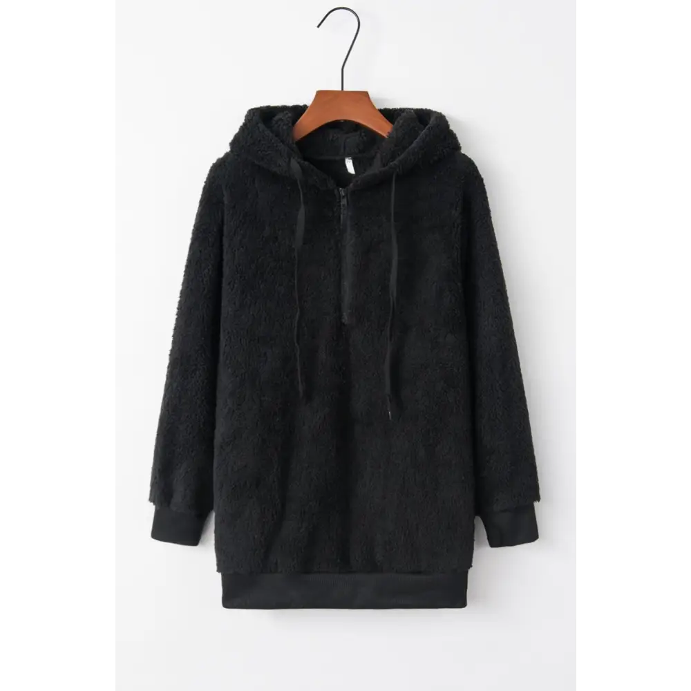 Luxurious comfort with the timeless quarter-zip teddy hoodie for women $15.99 drawstring for an adjustable fit,